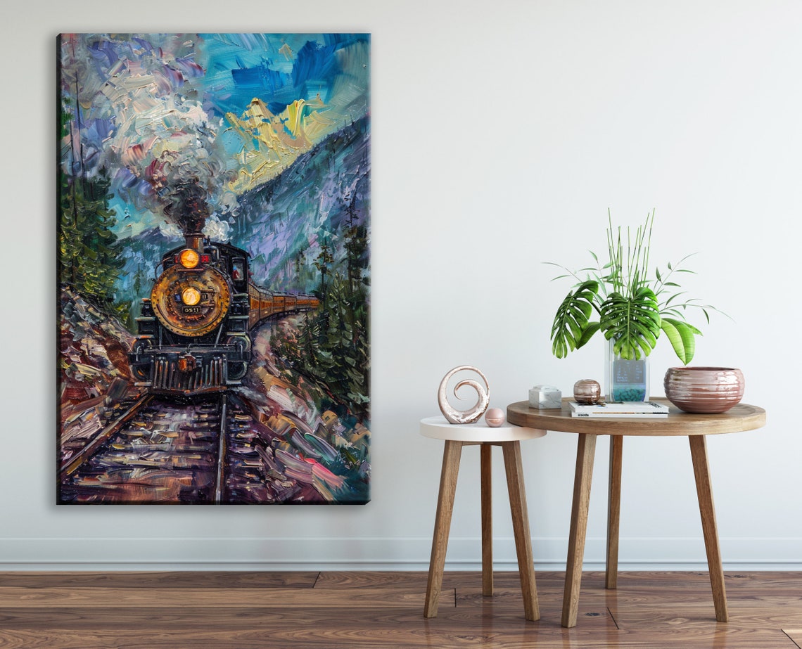 Impressionist Steam Locomotive 0511 Mountain Journey Art Poster - Image 2