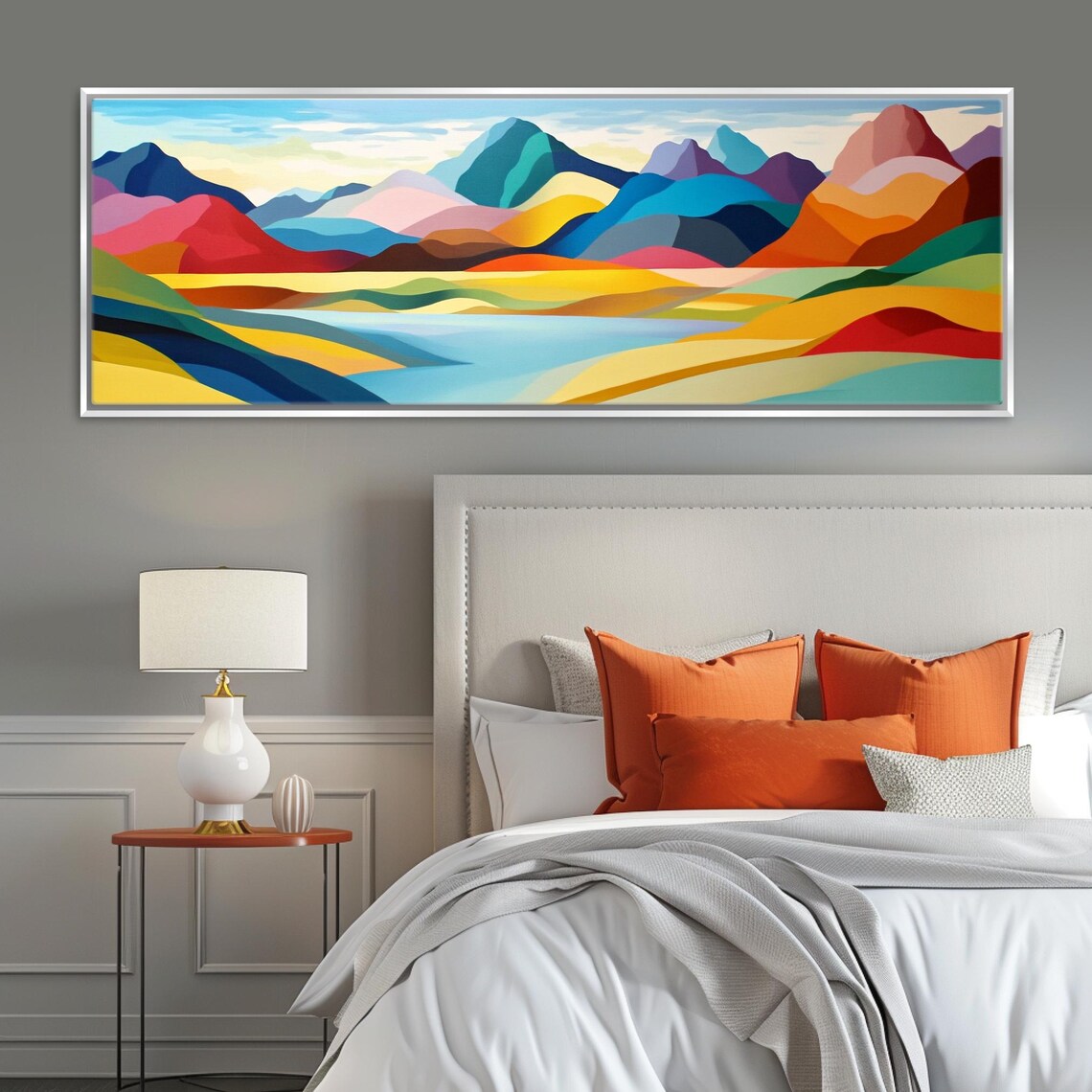 Panoramic Mid Century Boho Mountain Landscape Framed Unframed Long Horizontal Gallery Wrapped Ready To Hang Extra Large Wall Art - Image 5