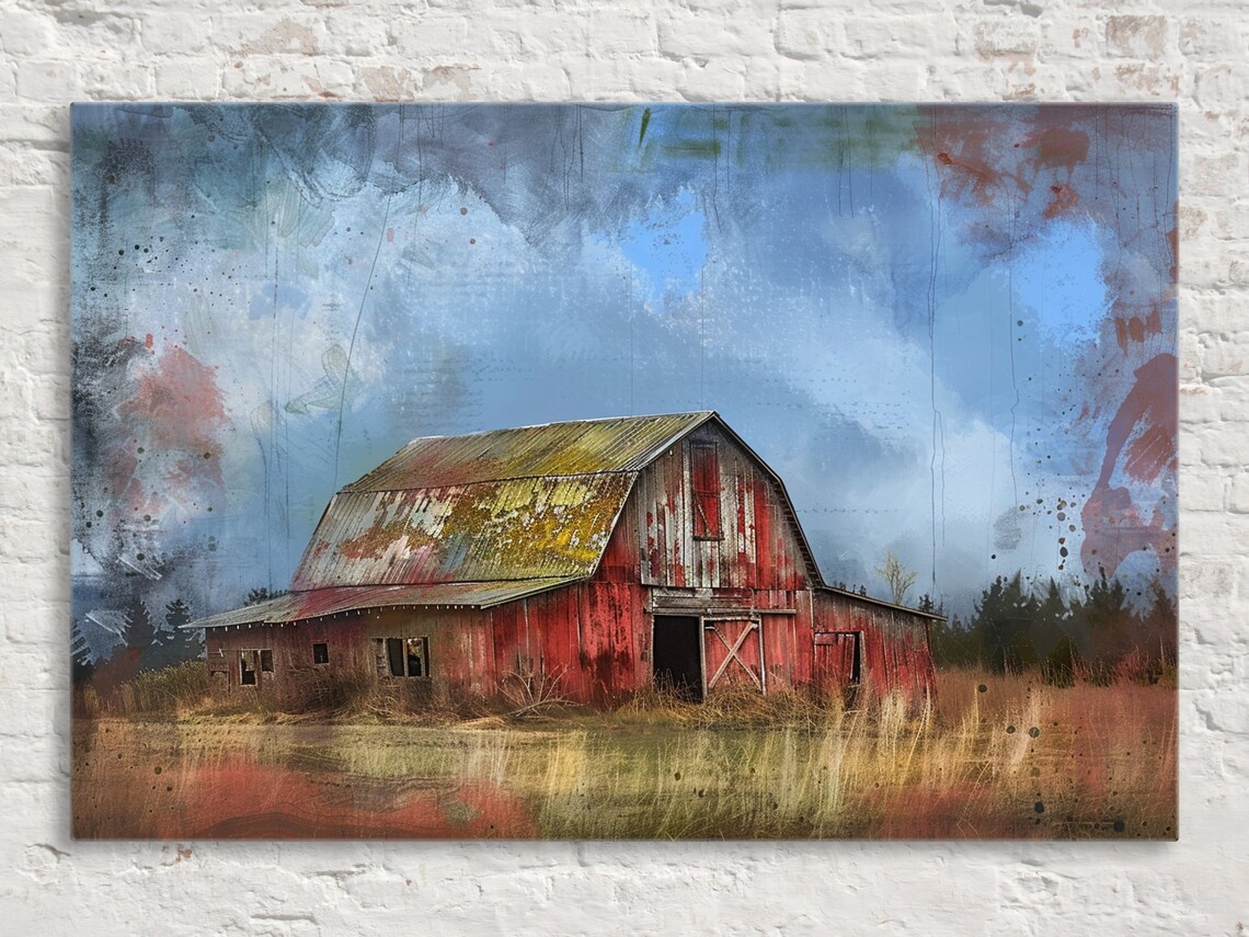 Minimal Farmhouse Barn Wall Art Print, Rustic Style