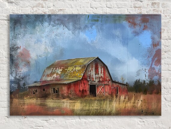 Minimal Farmhouse Barn Wall Art Print, Rustic Style
