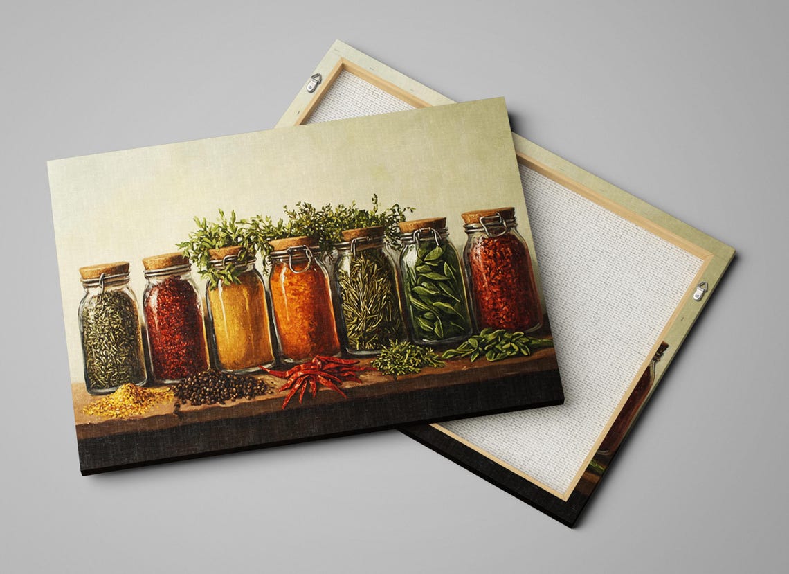 Herbs And Spices Jars Farmhouse Kitchen Rustic Shelf Still Life Poster - Image 2