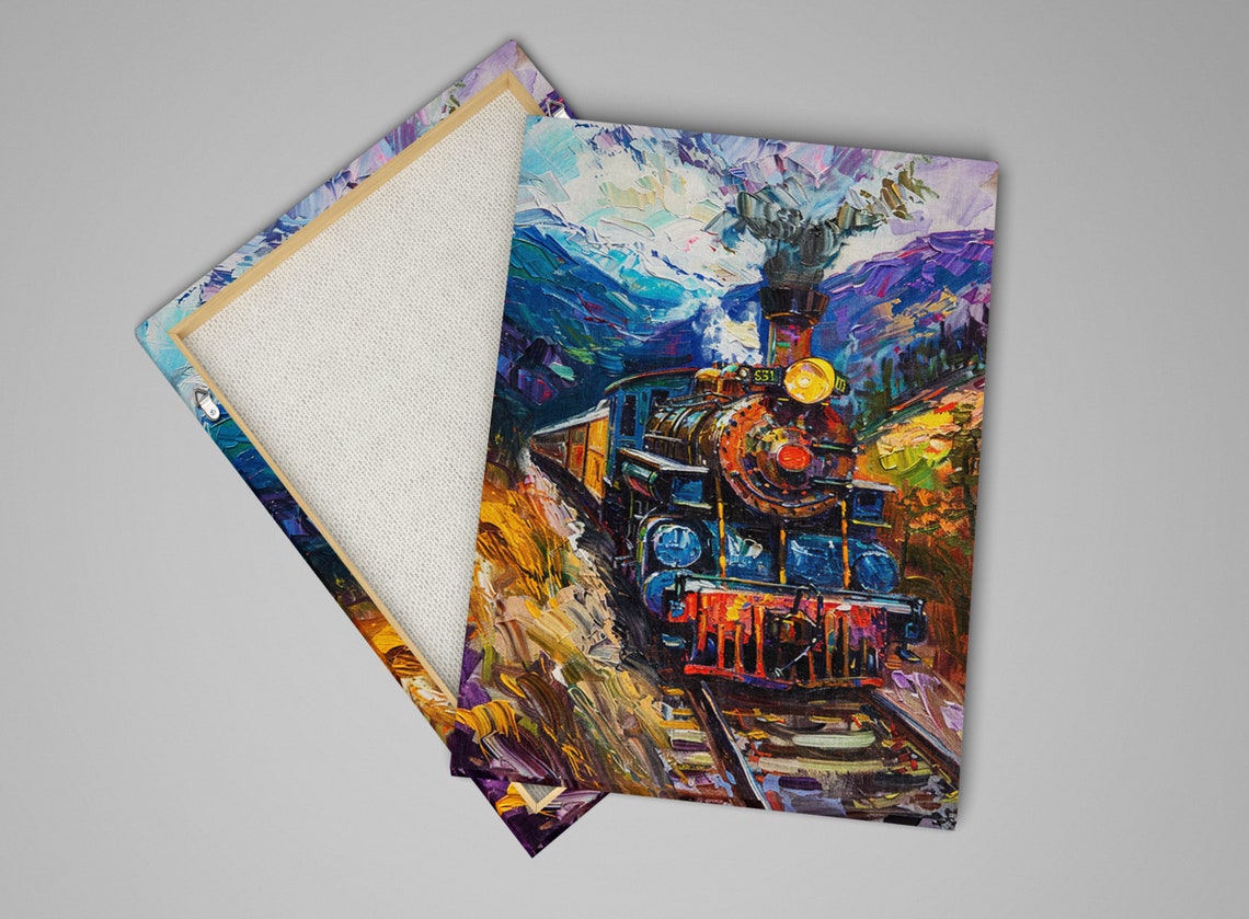 Vintage Steam Locomotive Impressionist Mountain Pass Train Poster - Image 4