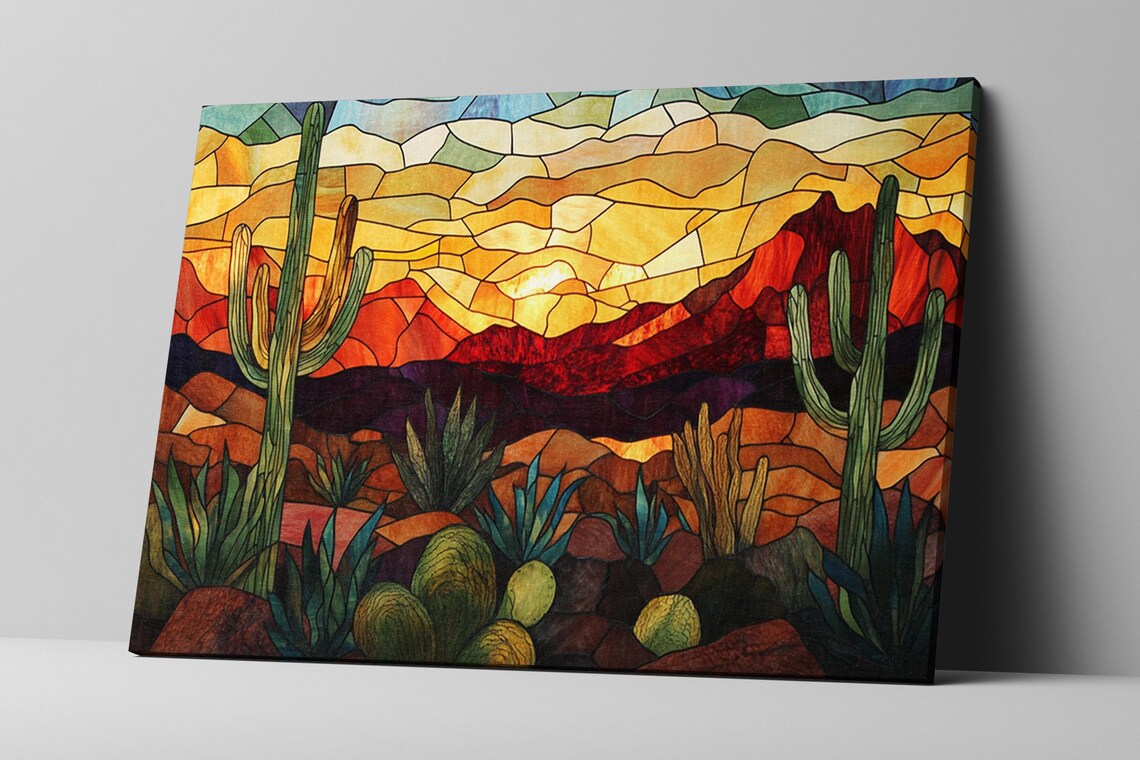 Arizona Desert Stained Glass Style Southwest Art Print - Image 2