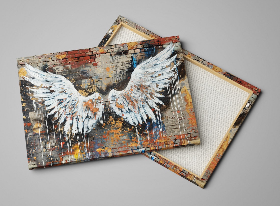 White Angel Wings Distressed Brick Wall Urban Street Art Poster - Image 4