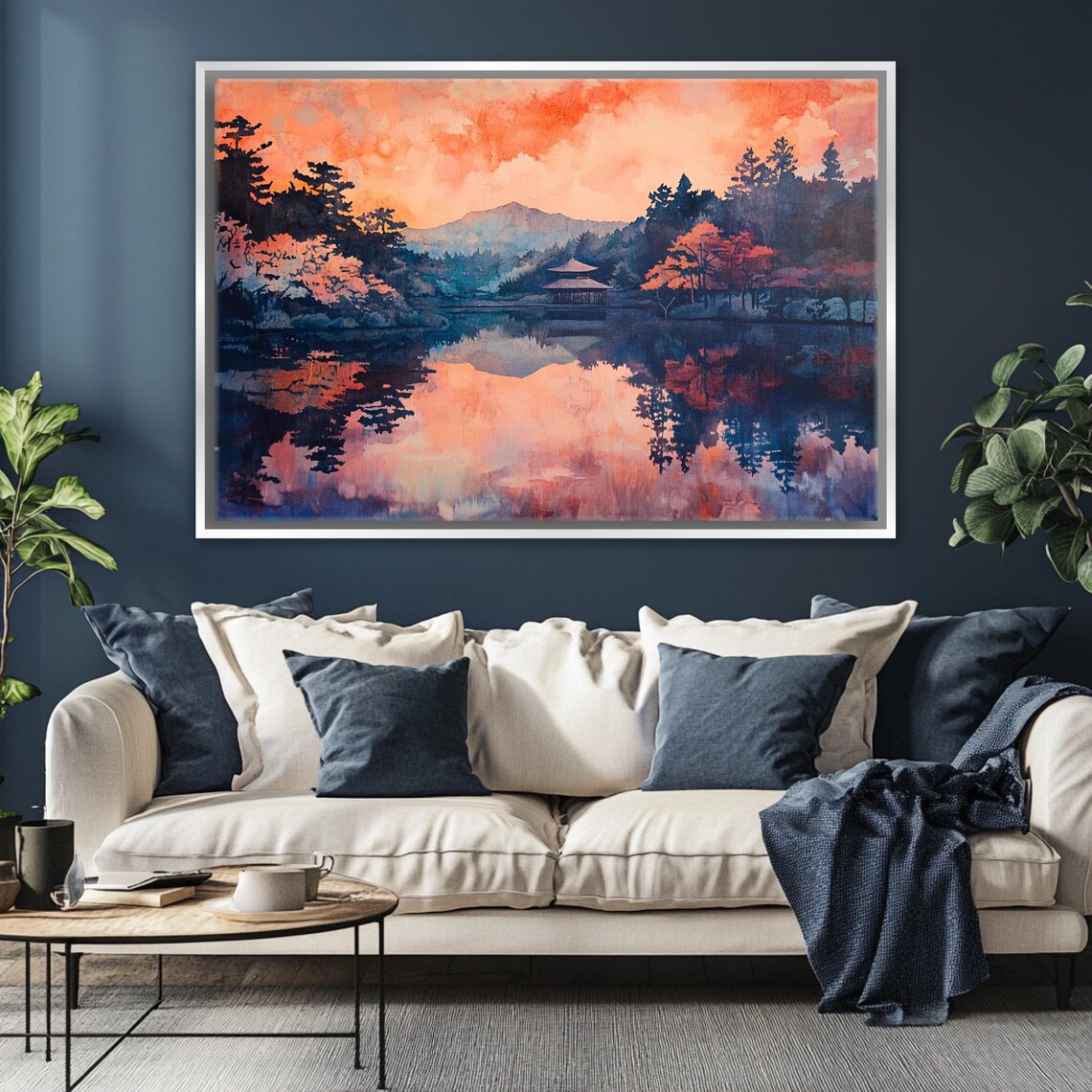 Japanese Temple Sunrise Over Mirror Lake Watercolor Travel Poster Art - Image 3