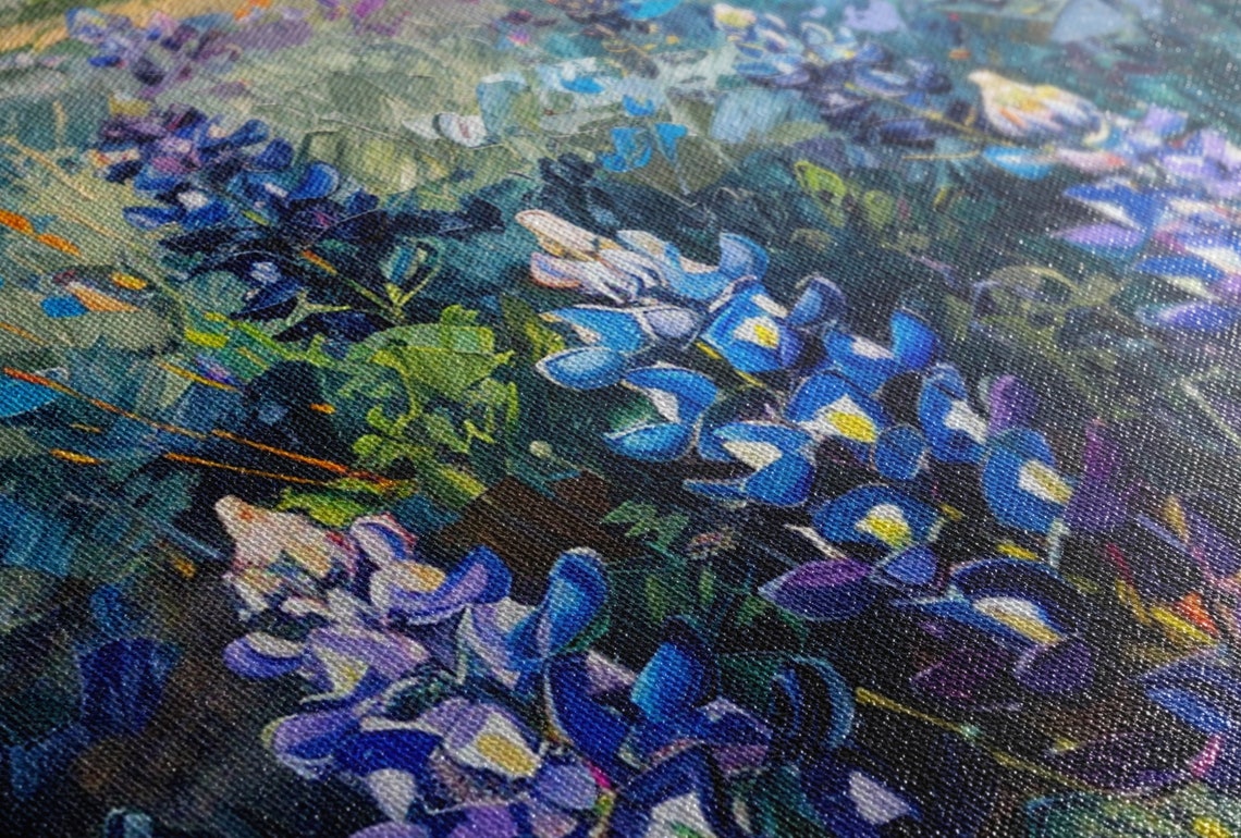 Texas Bluebonnet Wildflower Field Impressionist Spring Hills Poster - Image 3