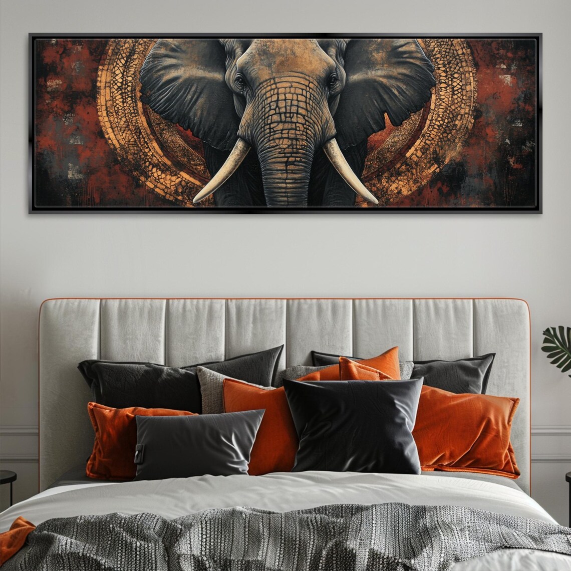 African Elephant Portrait Golden Mandala Bronze Warm Panoramic Art Poster - Image 4