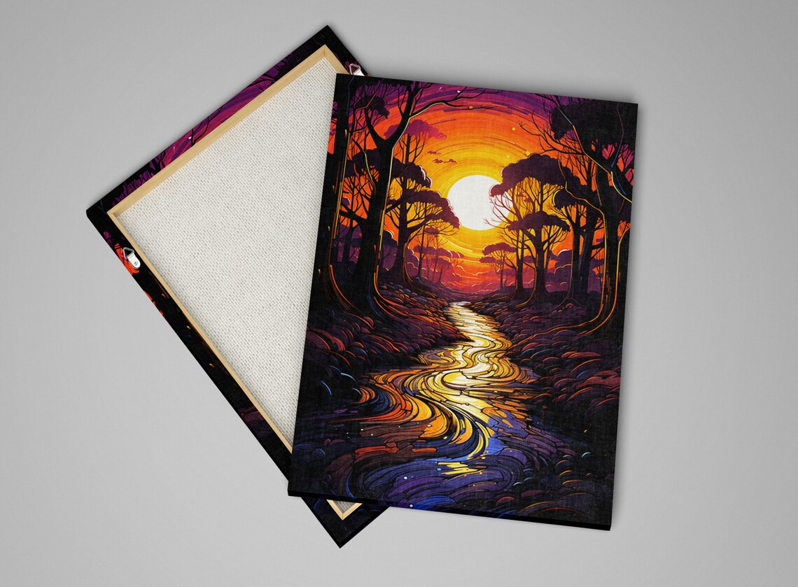 Jungle Sunrise Forest African River Art Print Giclee Print On Thick Gallery Wrapped Artist Available In Extra Large Sizes - Image 4
