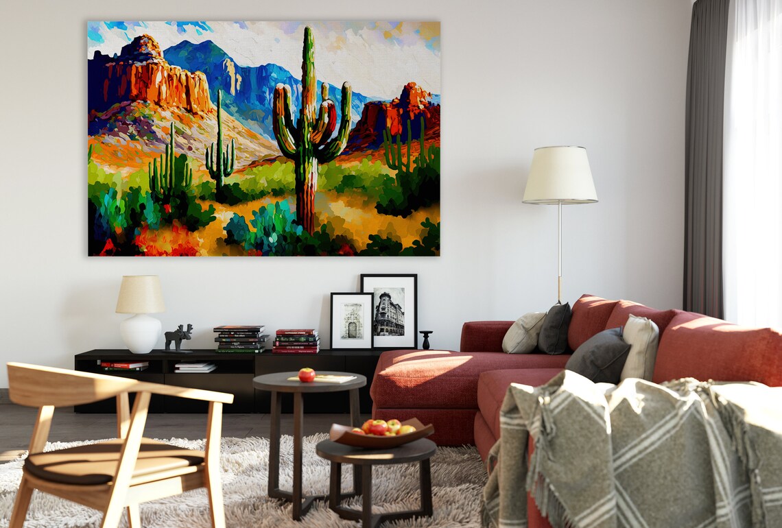 Desert Saguaro Southwest Landscape Painting Art Print - Image 2