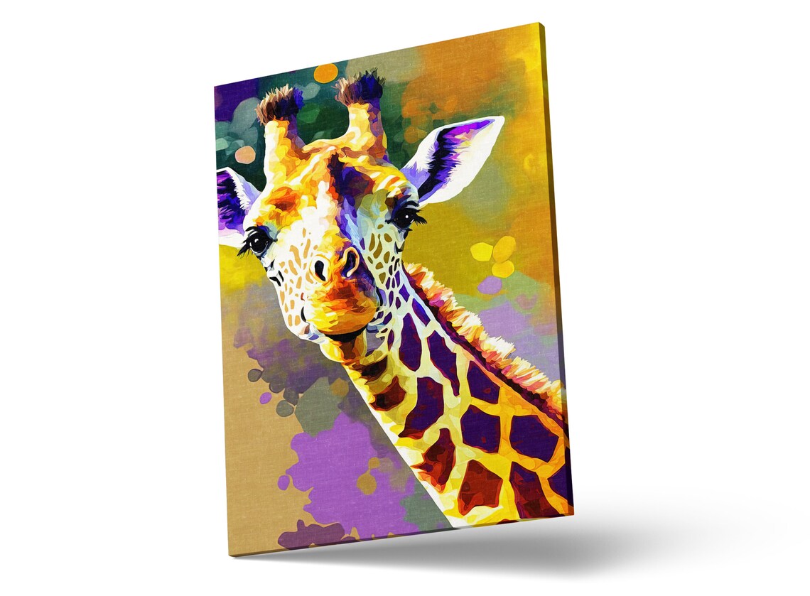 Giraffe Portrait Golden Yellow Purple Watercolor Style Animal Poster - Image 4