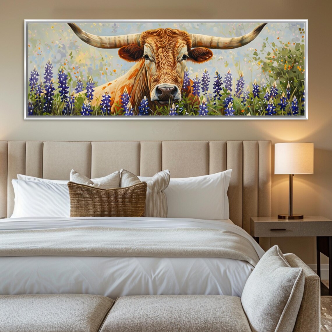 Texas Longhorn in Bluebonnet Field, Wall Art Print - Image 3