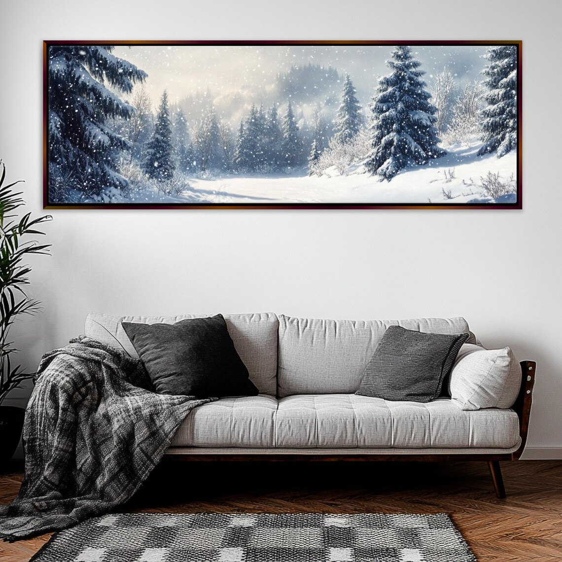 Tranquil Snow Pine Tree Forest Long Horizontal Art Framed Unframed Gallery Wrapped Gicle Ready To Hang Extra Large Wall Art - Image 3