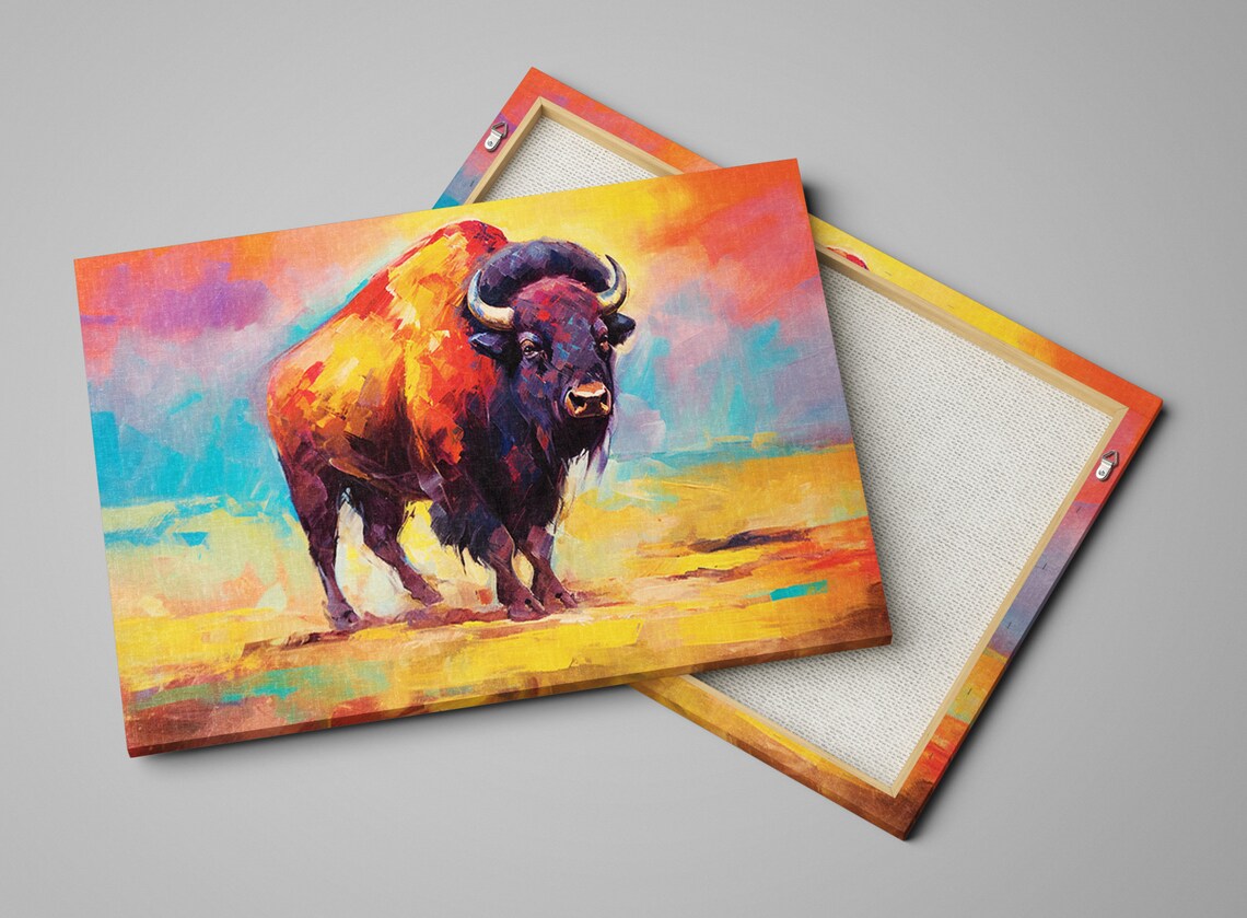Colorful Buffalo Bison Wild West Animal Abstract Painting Extra Large Wall Art Print - Image 4