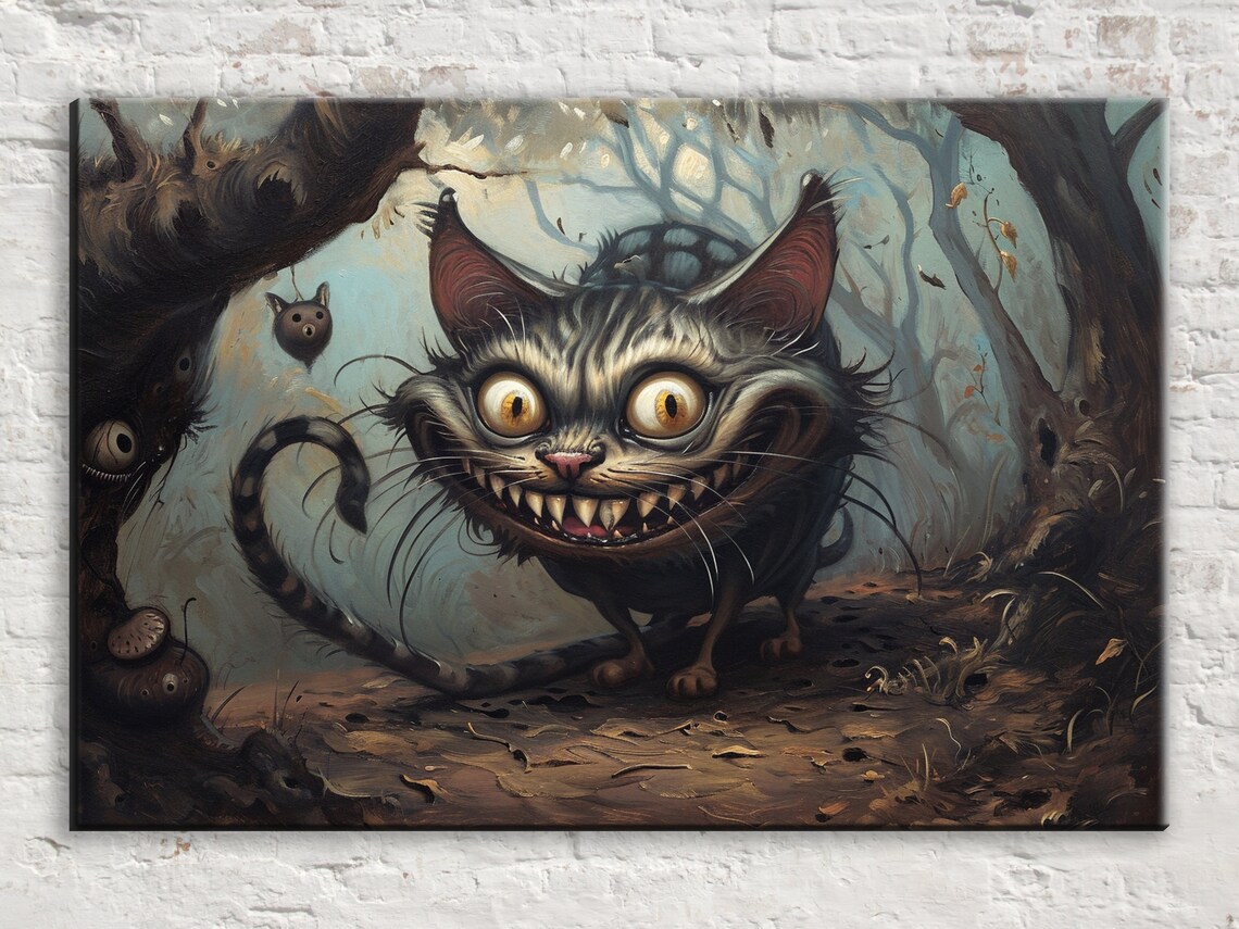 Dark Mischievous Cheshire Cat Creepy Forest Gothic Wonderland Art Poster