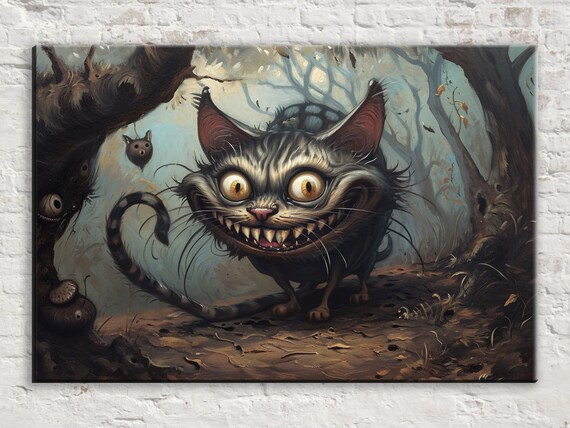 Dark Mischievous Cheshire Cat Creepy Forest Gothic Wonderland Art Poster