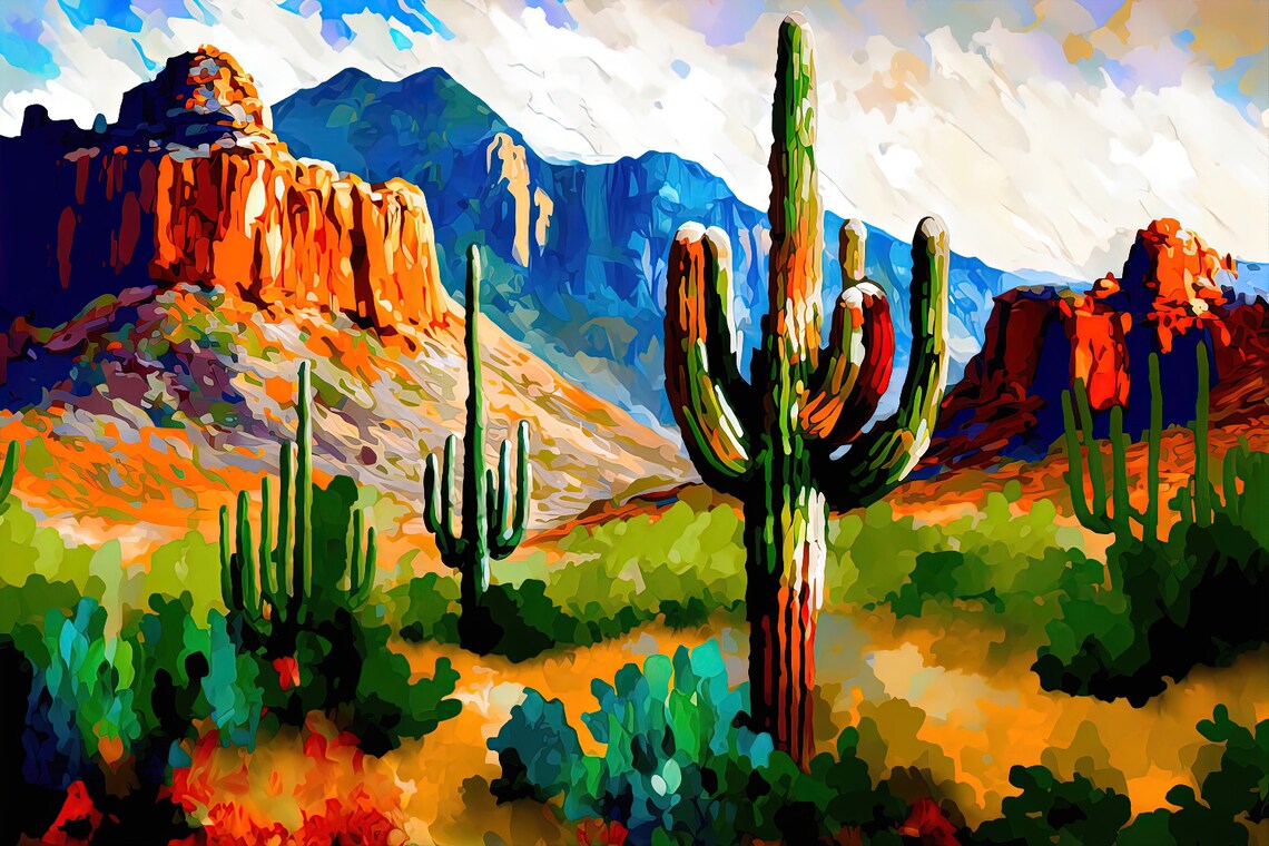 Desert Saguaro Southwest Landscape Painting Art Print - Image 5