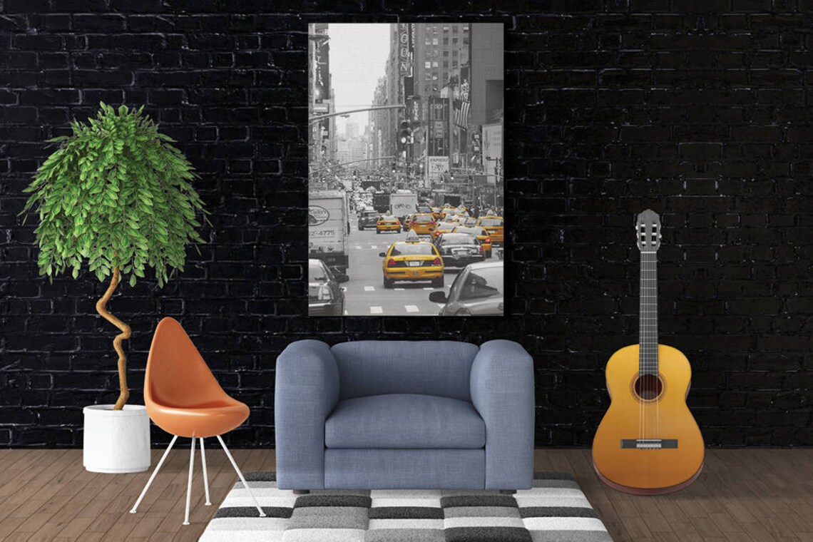 New York City Yellow Taxis Street Black White Urban City Poster - Image 3