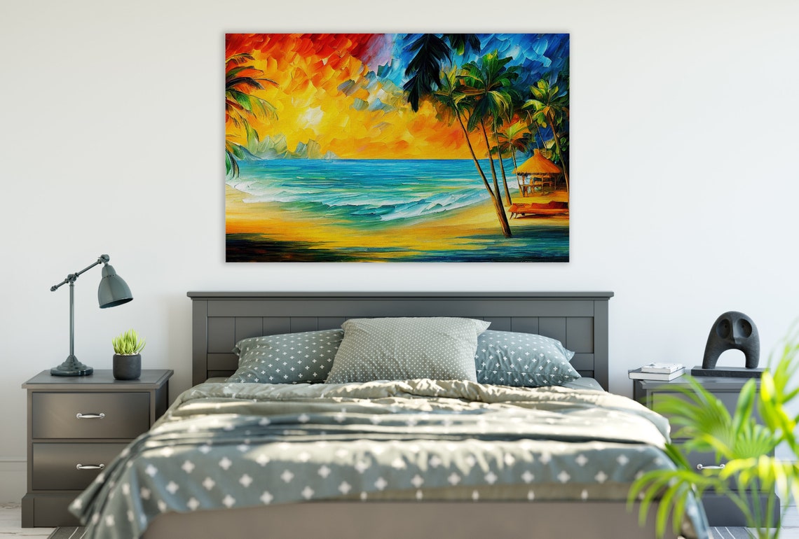 Tropical Beach Print Oil Painting Reproduction Nautical Vibrant Colorful Art - Image 2