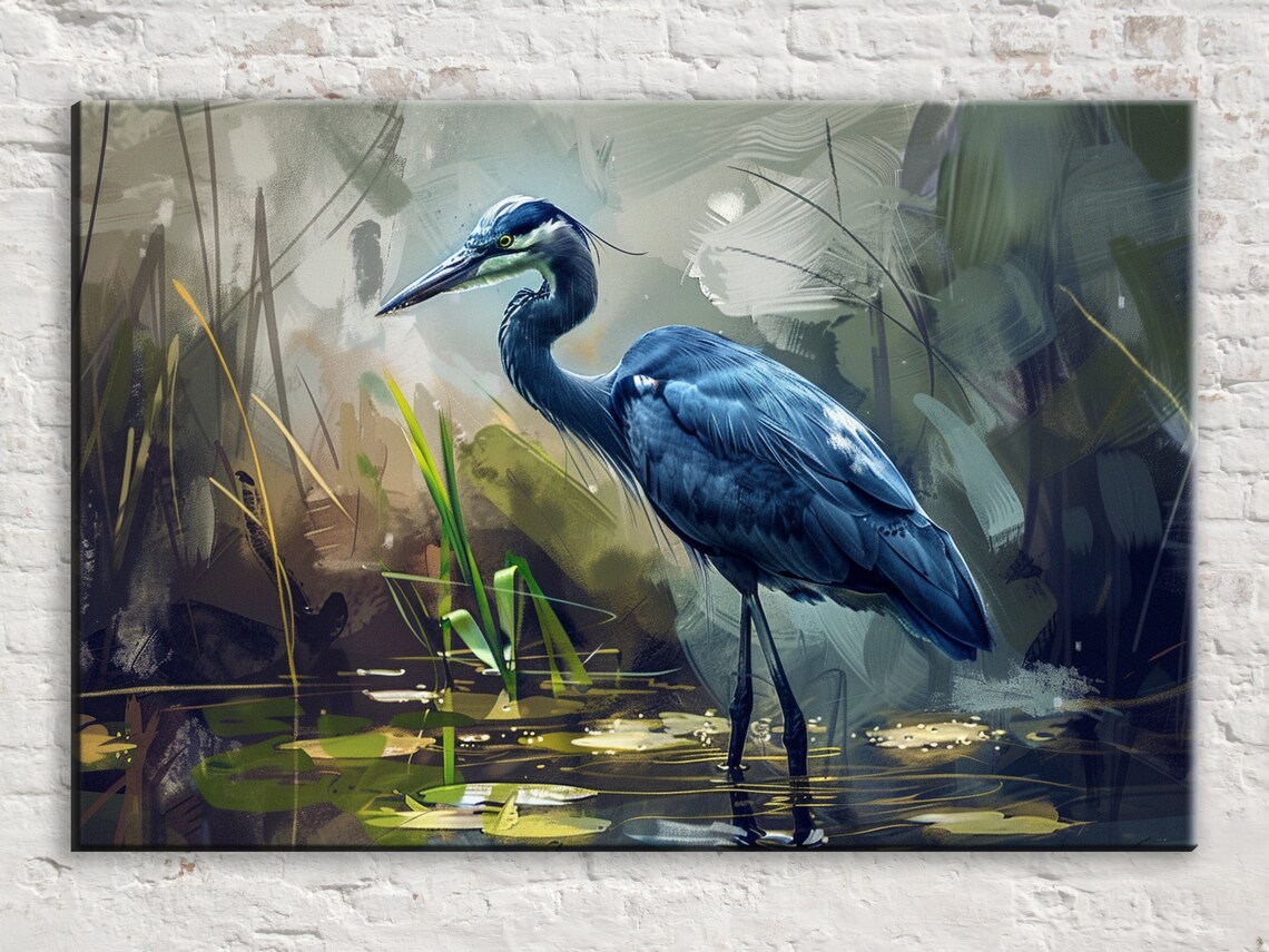 Blue Heron Wetland Marsh Wildlife Poster Print