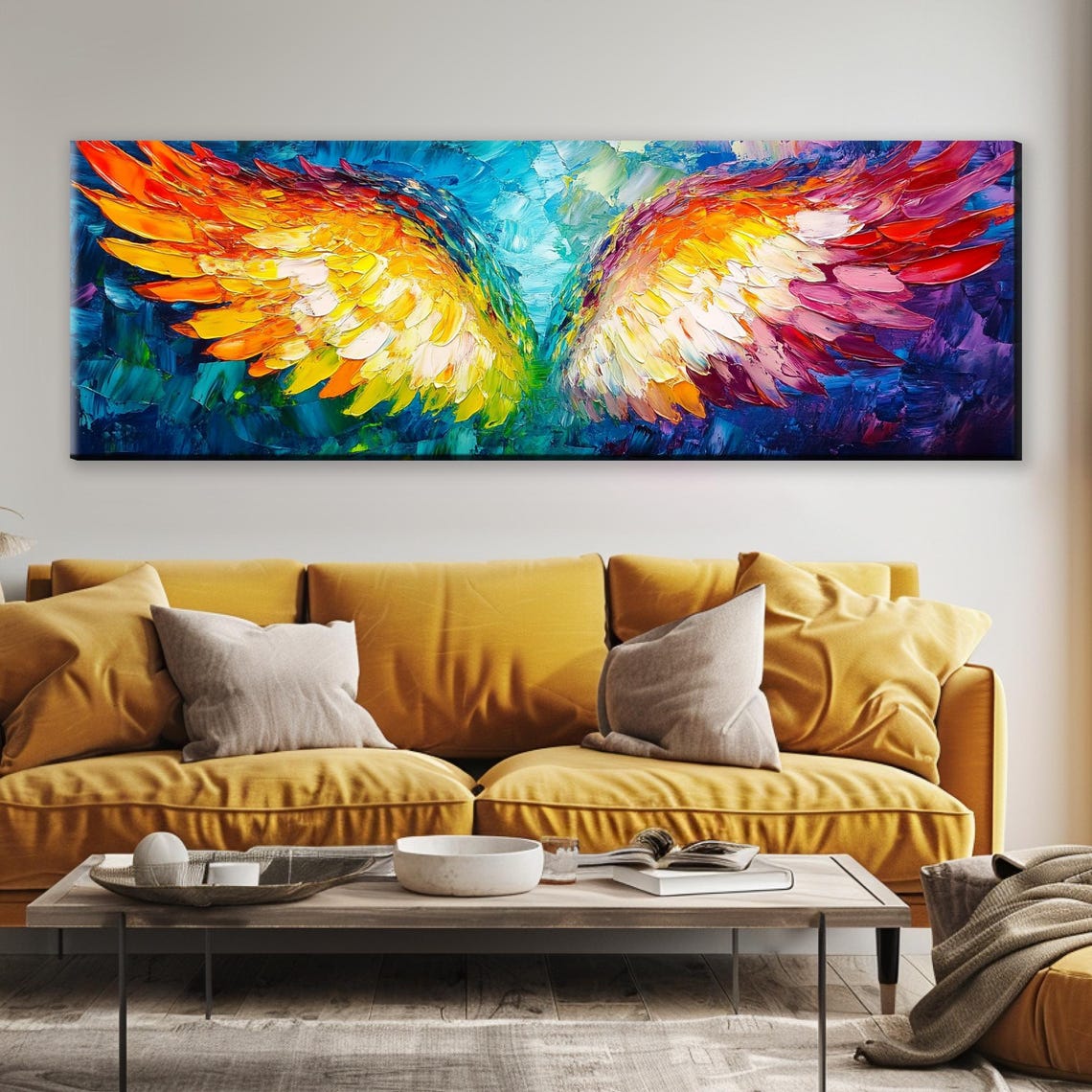 Panoramic Angel Wings Print Wall Art Framed Or Unframed Long Horizontal Gallery Wrapped Gicle Ready To Hang Extra Large Wall Art - Image 5