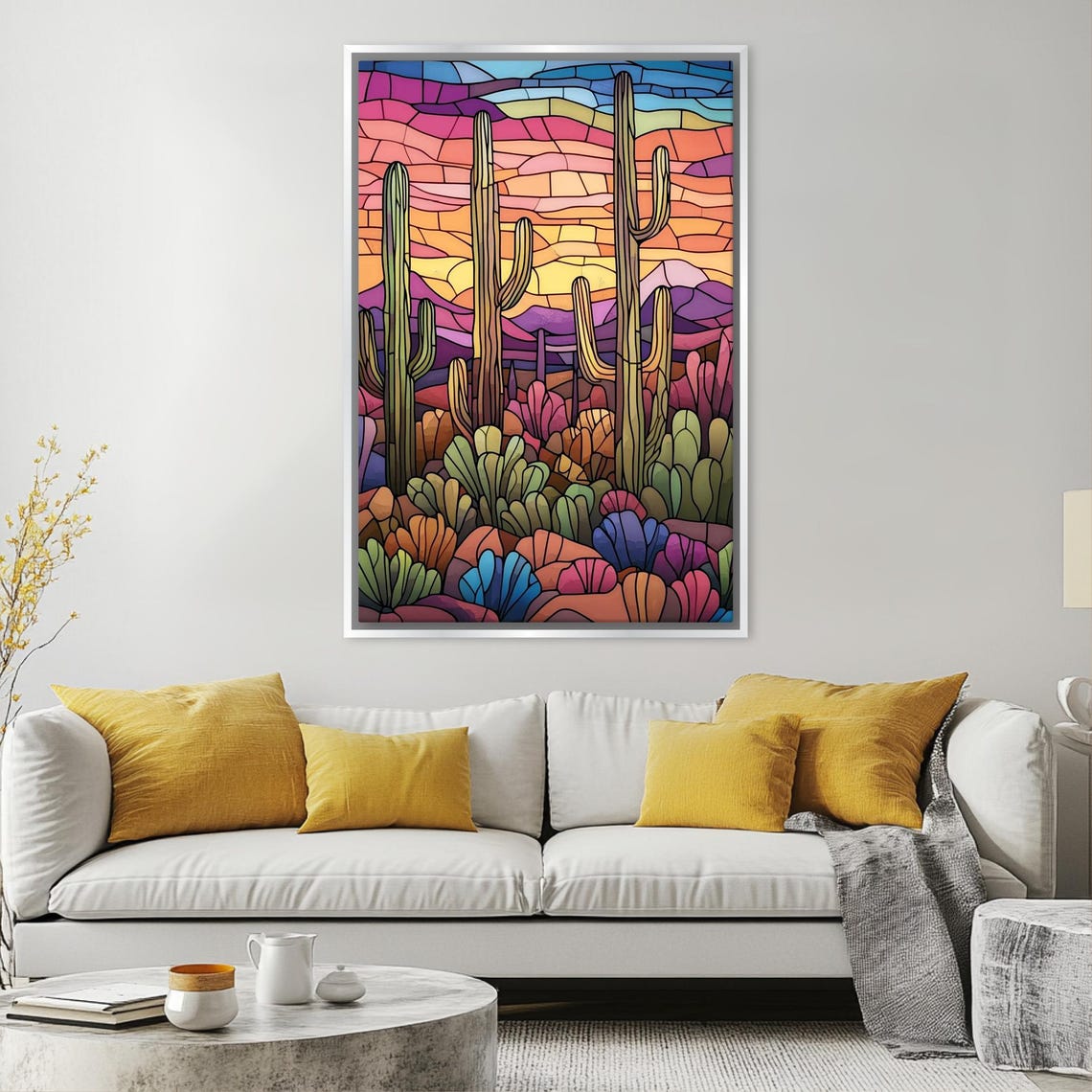 Stained Glass Saguaro Desert Sunset Cactus Landscape Art Poster Print - Image 4