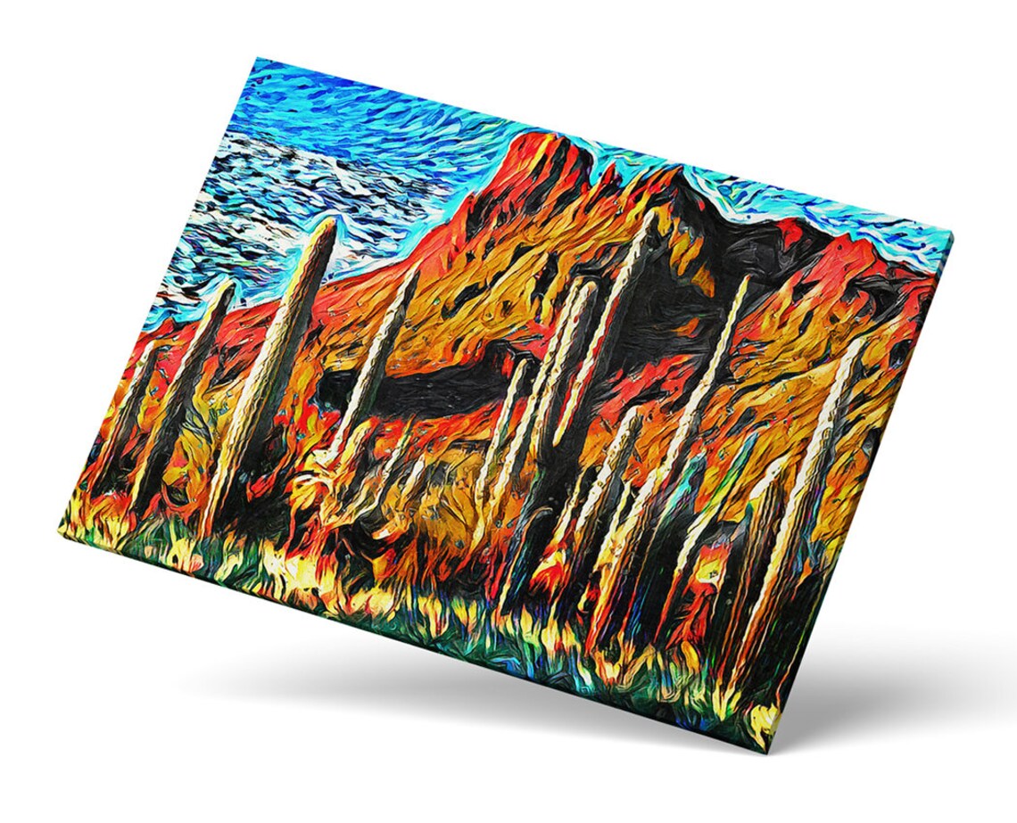 Southwest Desert Saguaro Landscape, Impressionist Art Print