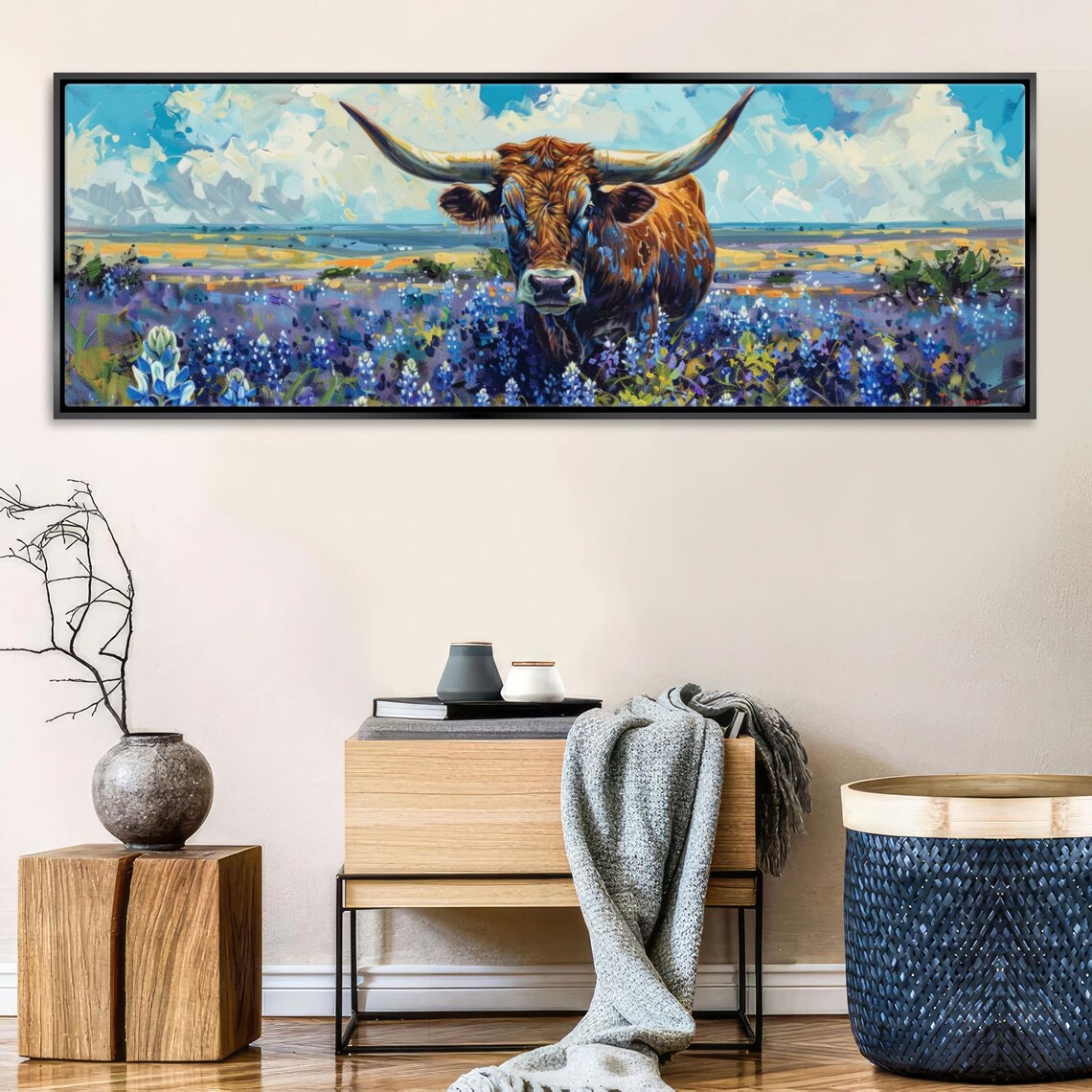 Rustic Texas Longhorn and Bluebonnets Wall Art Print - Image 4