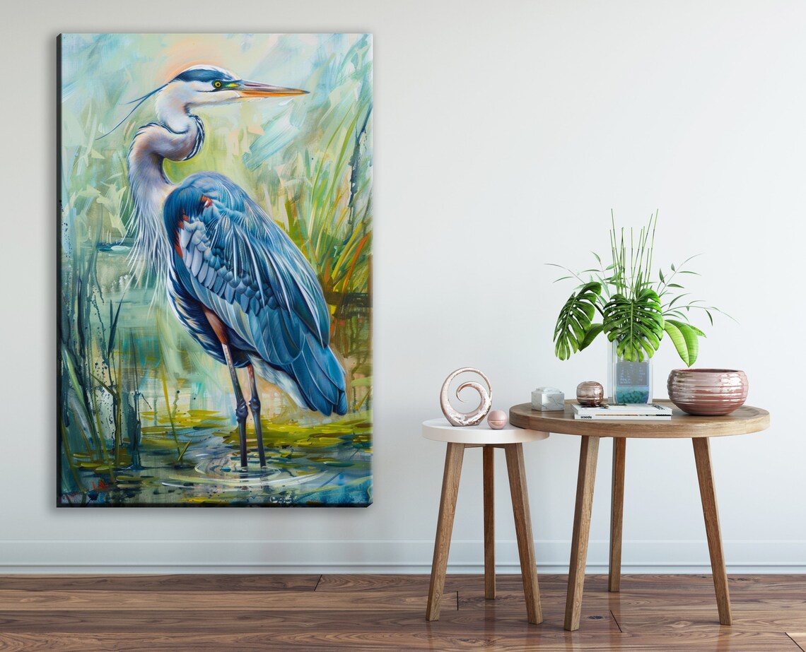 Blue Heron Wetlands Art Print, Wildlife Bird Decor - Image 2