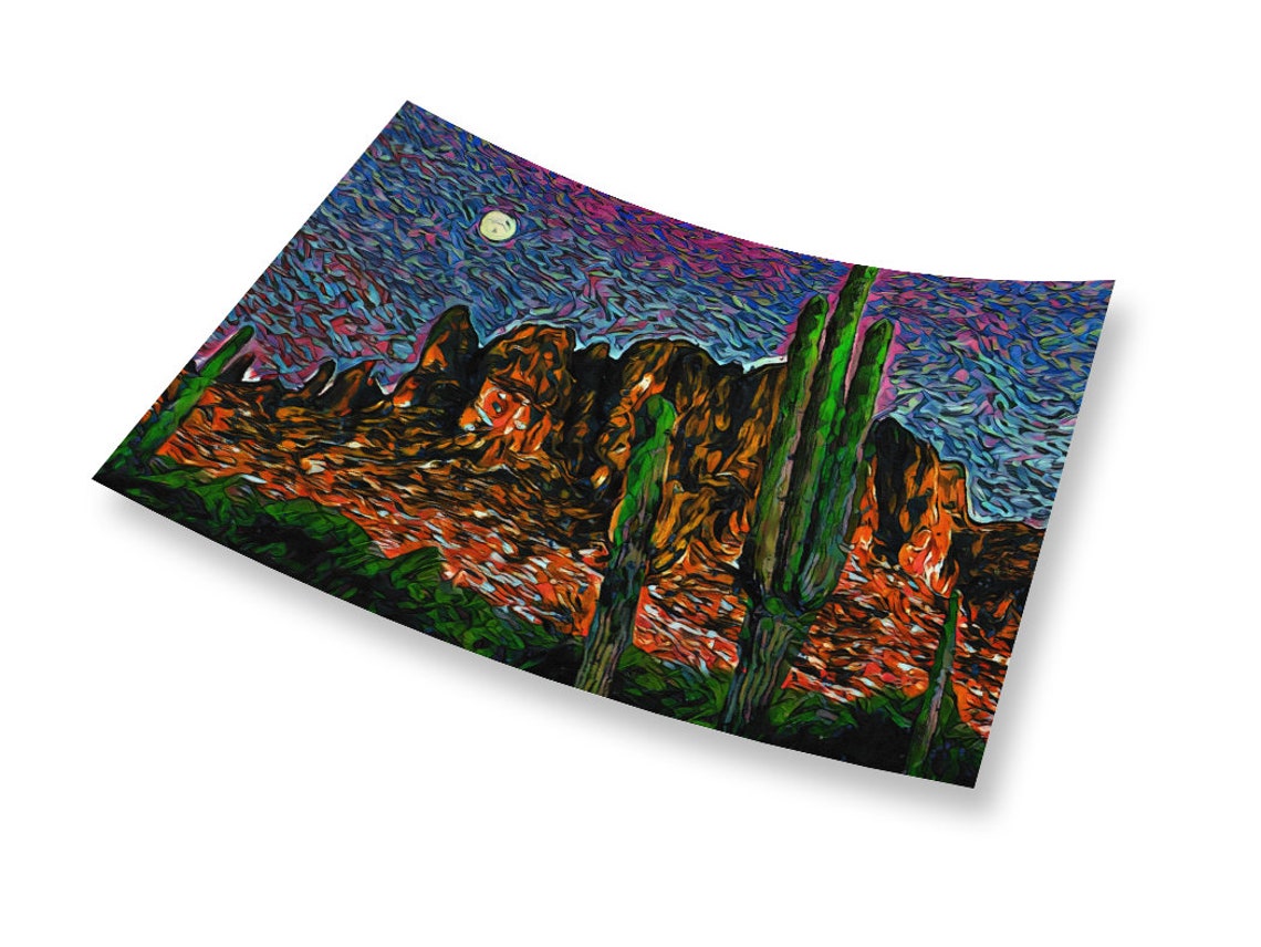 Arizona Saguaro Cactus Moonlit Night Red Rock Mountains Art Poster - Image 2