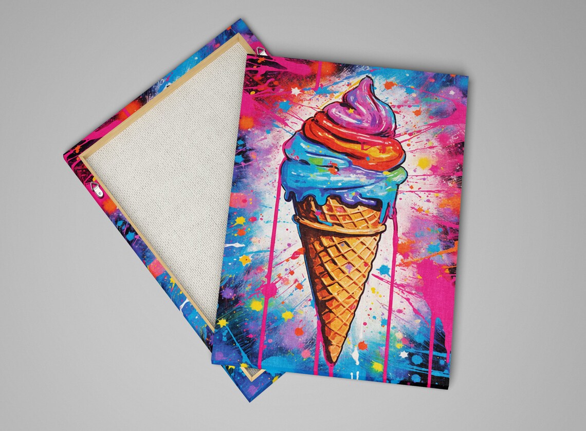 Neon Pop Art Ice Cream Cone Pink Blue Graffiti Sweet Treat Print - Image 4