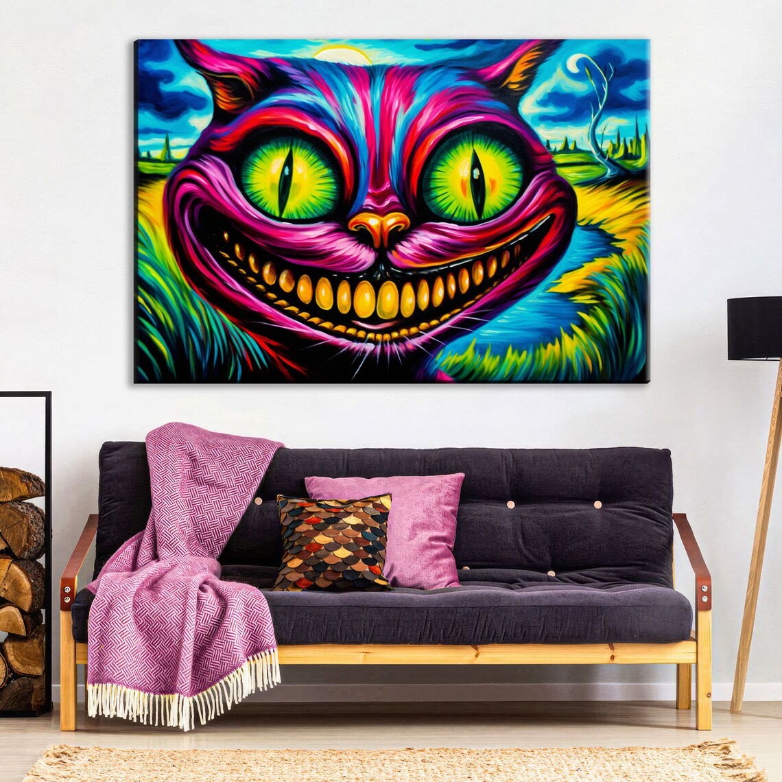 Psychedelic Cheshire Cat Huge Green Eyes Toothy Grin Surreal Art Wall Poster - Image 2