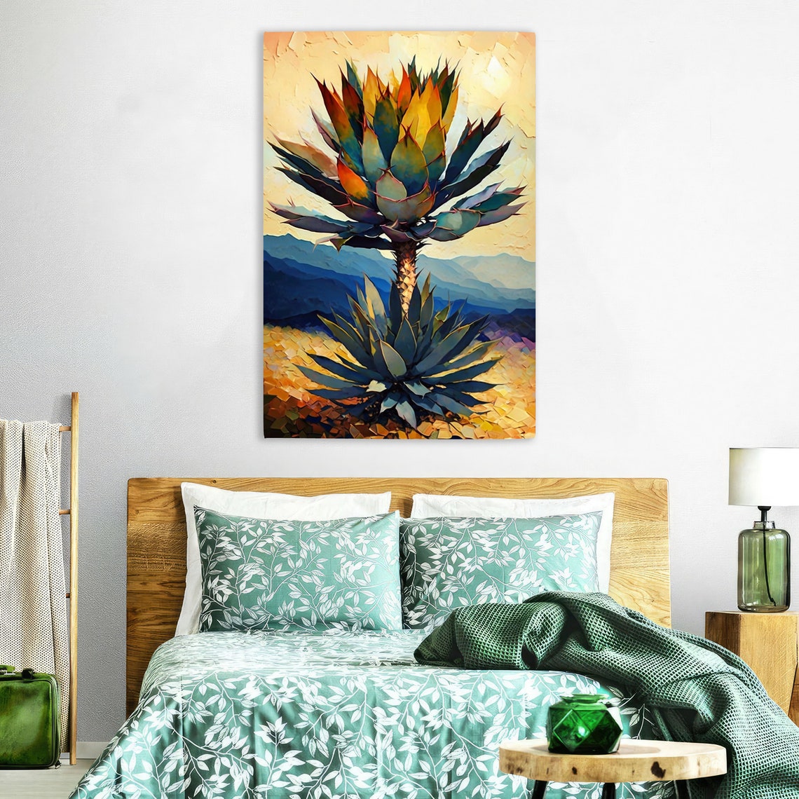 Blooming Agave Flower Stalk Desert Mountains Golden Sunset Art Poster - Image 2