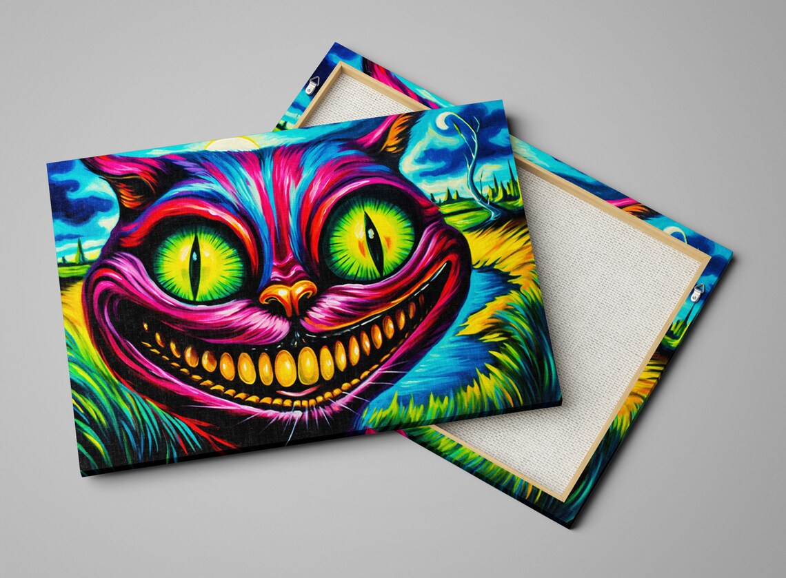 Psychedelic Cheshire Cat Huge Green Eyes Toothy Grin Surreal Art Wall Poster - Image 5