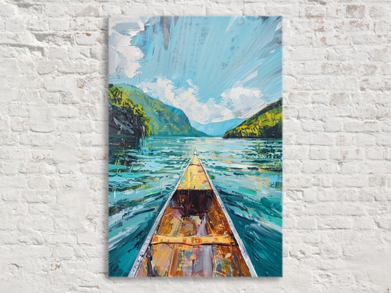 River Adventure Canoe View Wall Art Giclee Print On Gallery Wrapped Artist Ready To Hang Available In Extra Large Sizes