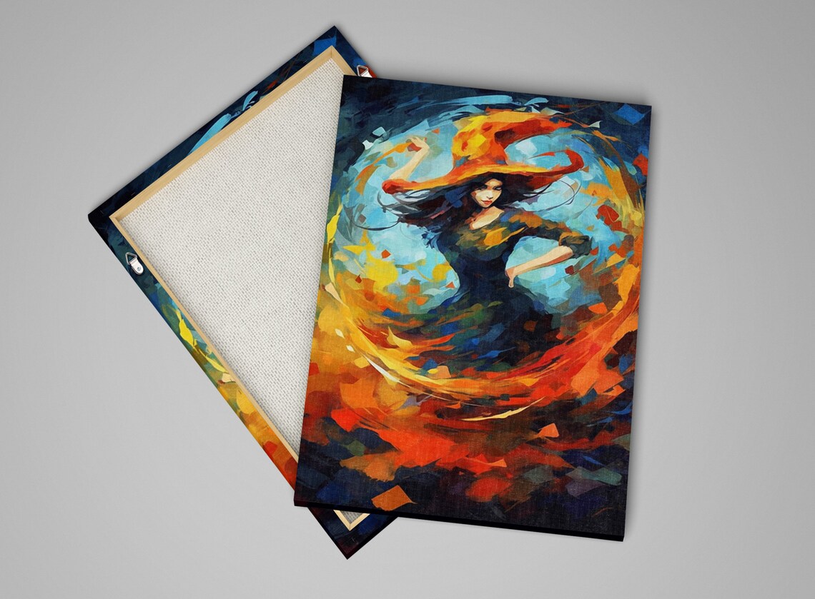 Enchanting Witch Dancing Swirling Magic Autumn Impressionist Art Poster - Image 4