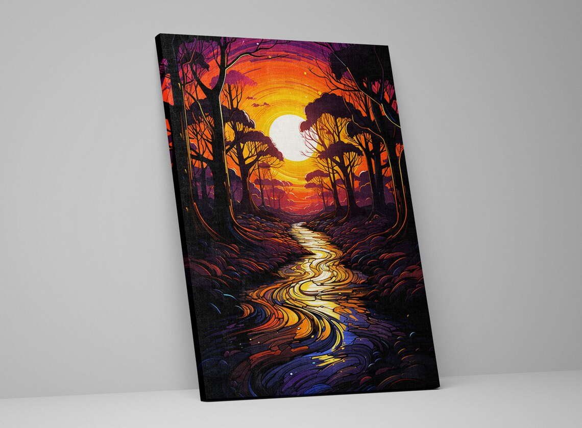 Jungle Sunrise Forest African River Art Print Giclee Print On Thick Gallery Wrapped Artist Available In Extra Large Sizes - Image 5