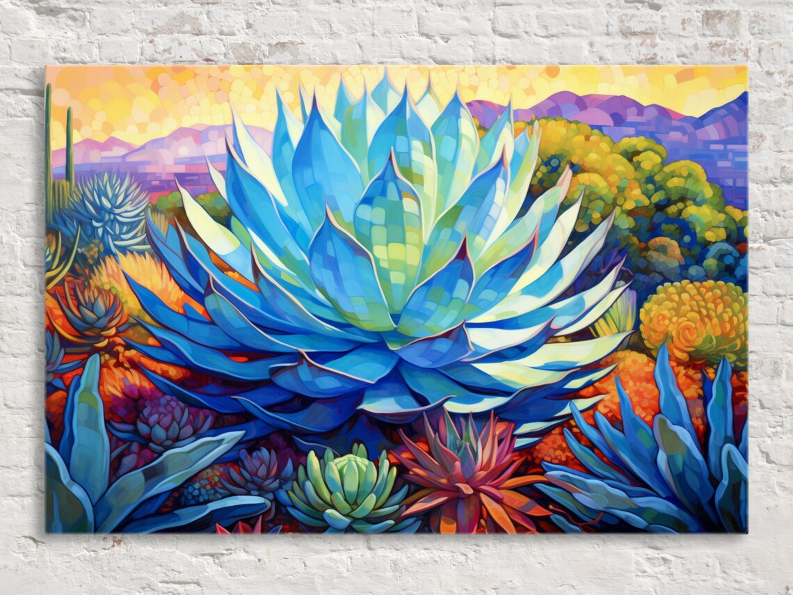 Blue Agave Southwest Botanical Art Print for Home