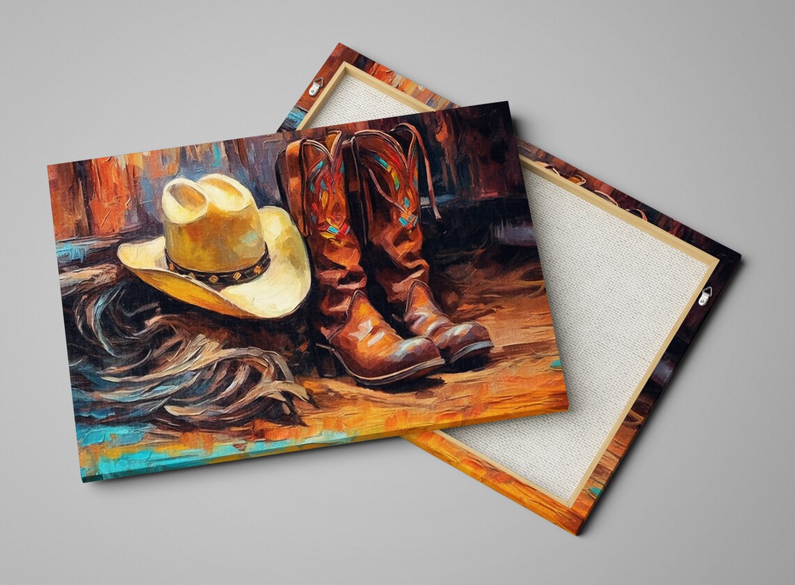 Texas Cowboy Boots and Hat Art Print, Western Decor - Image 4