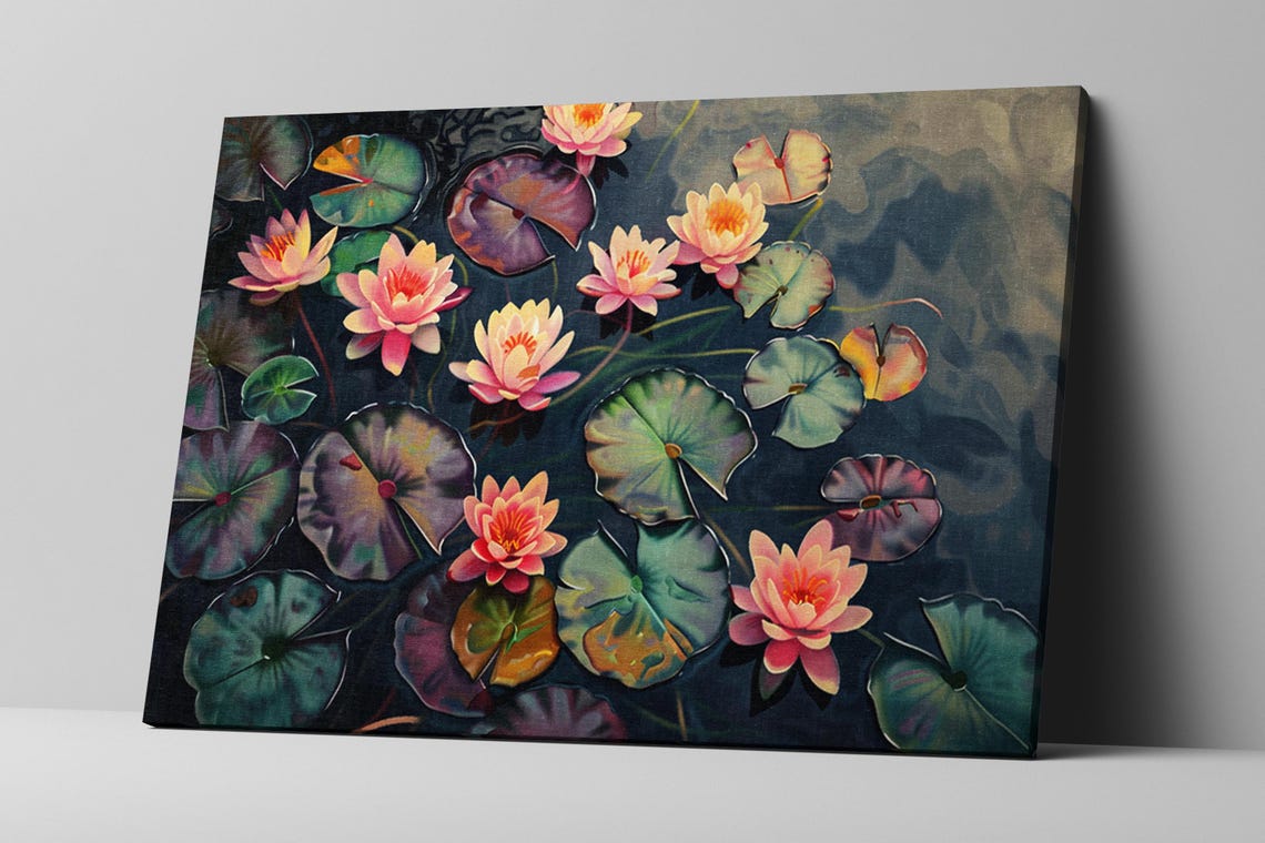 Water Lilies Art Realism Style Botanical Decor Gallery Wrapped Gicle Print Ready To Hang Available In Extra Large Sizes - Image 3