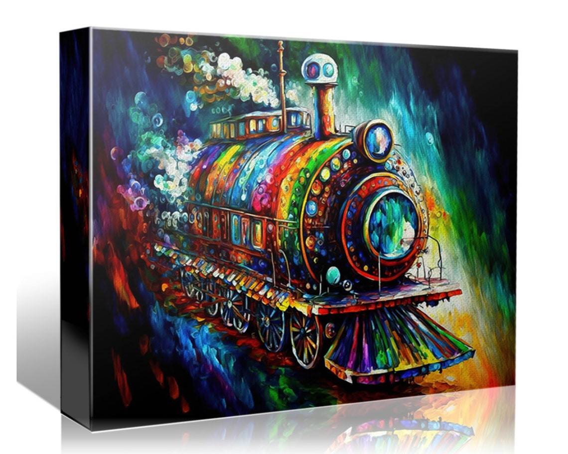 Colorful Steampunk Locomotive Train Rainbow Steam Engine Art Poster - Image 4