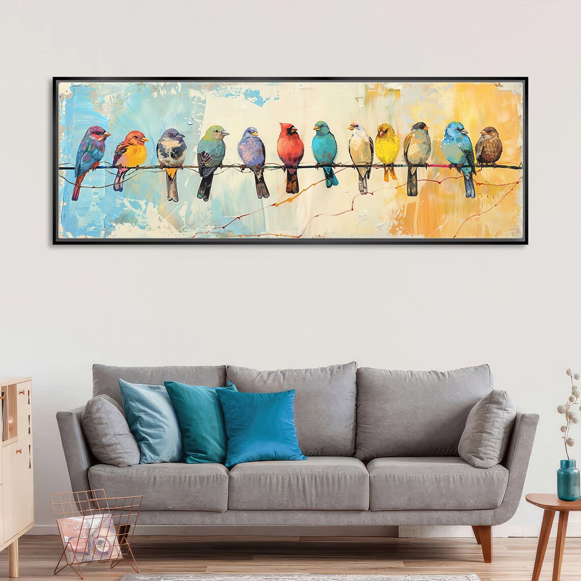 Colorful Birds on a Wire, Panoramic Wall Art Print - Image 5