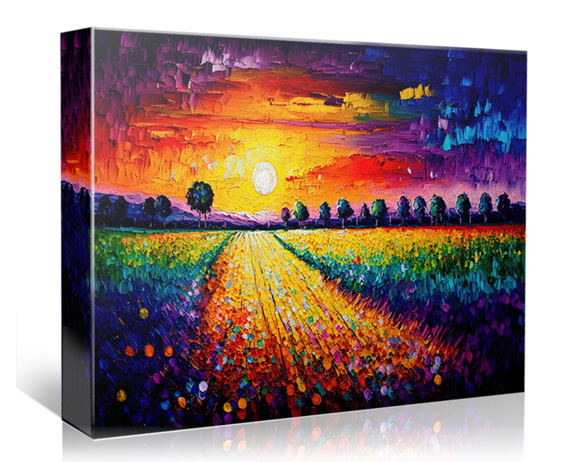 Flower Field Landscape, Tranquil Nature Print - Image 5