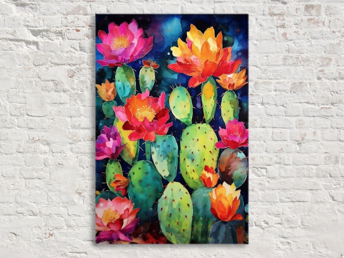 Mexican Pueblo Cactus Watercolor Poster Print