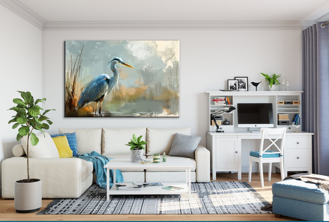 Blue Heron Pond Scene Art Print, Tranquility Blue - Image 3