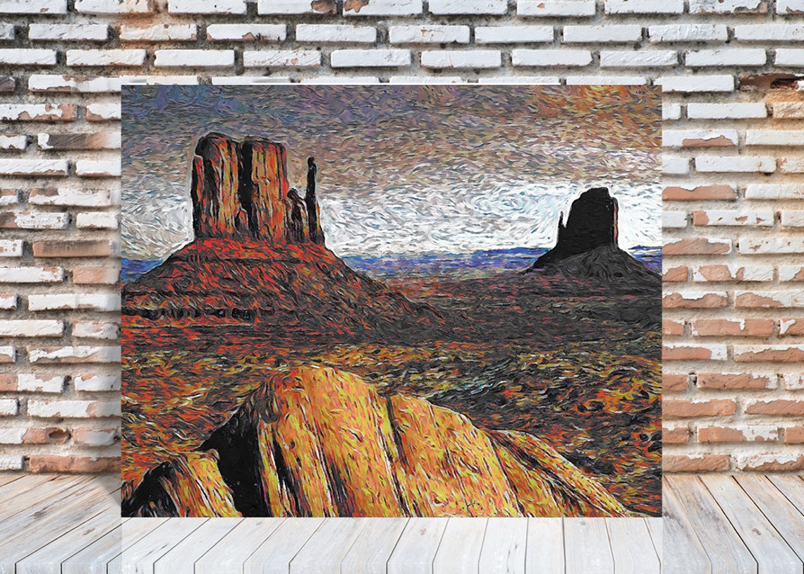 Monument Valley Sandstone Buttes Golden Light Impressionist Art Poster - Image 4