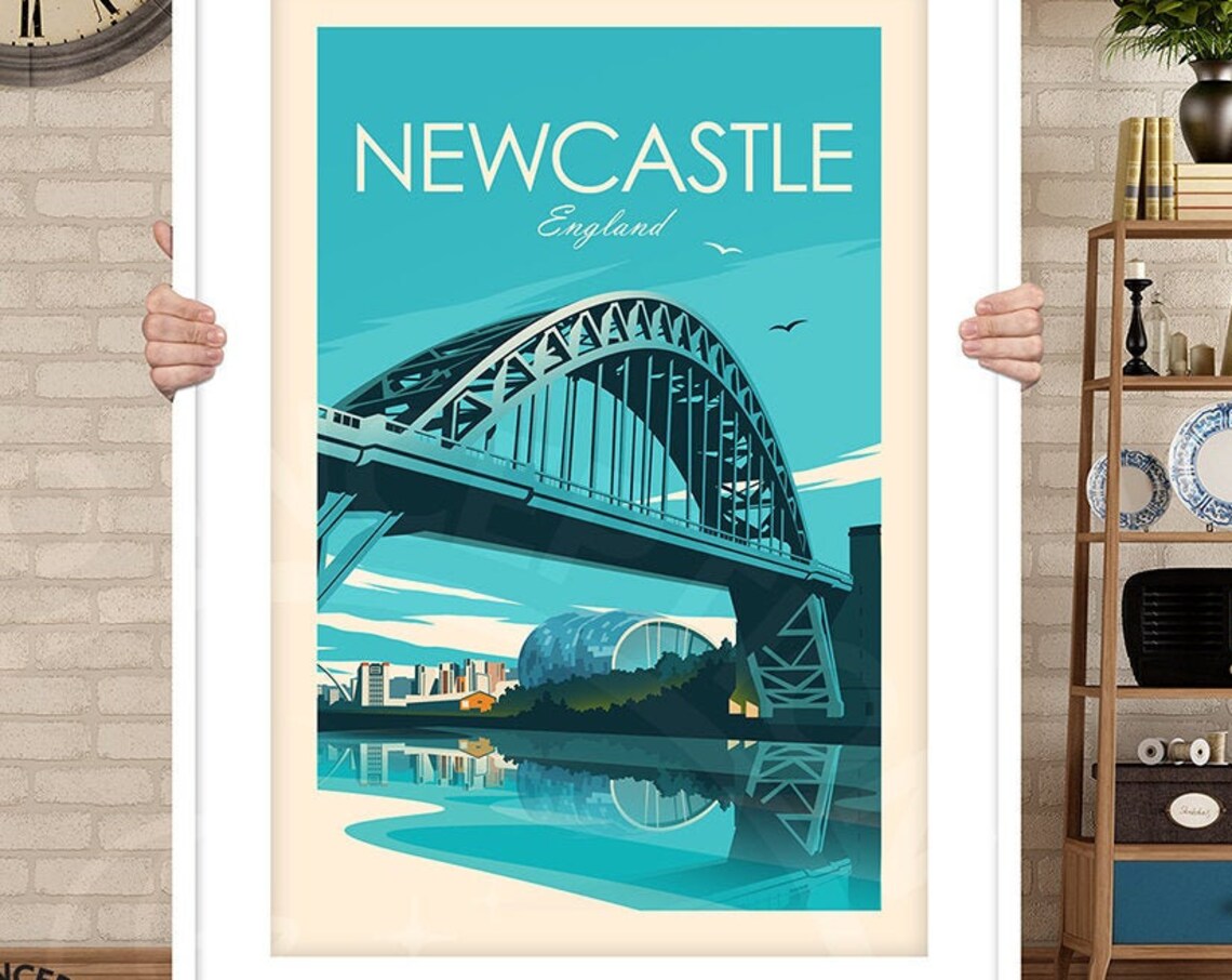Newcastle Tyne Bridge England Travel Poster, Art Print - Image 3