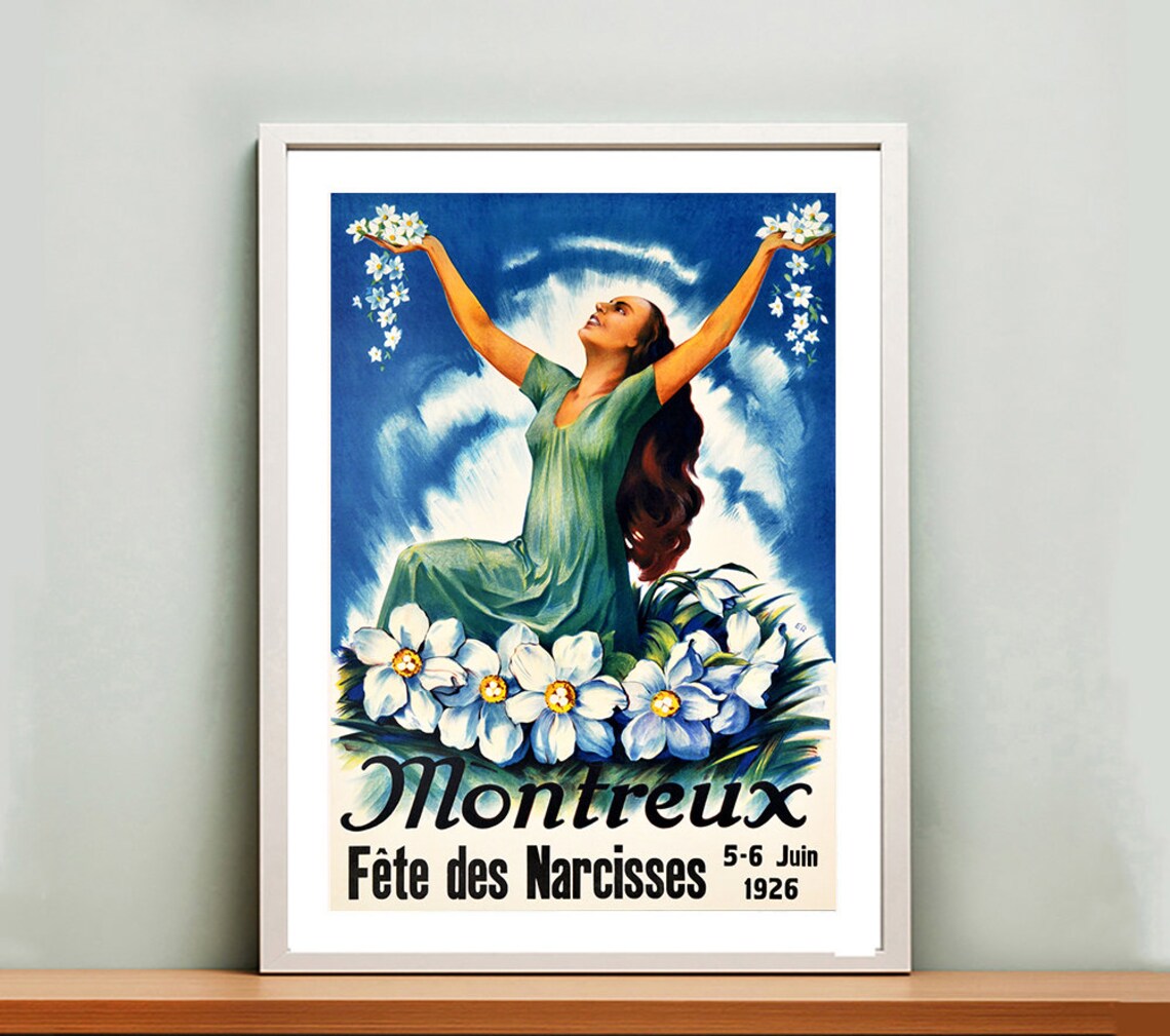 Montreux Fete Des Narcisses 1926 Flower Festival Vintage Poster - Image 2