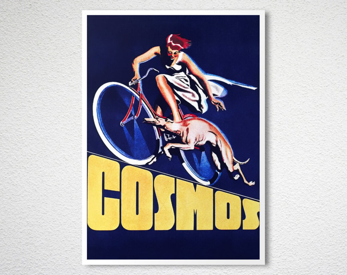 Cosmos Bicycles Woman Riding Bike with Dog Vintage French Ad Poster - Image 2