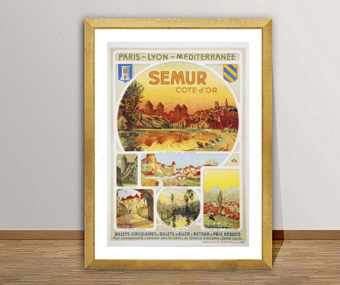 Semur Cote d'Or France Vintage Paris Lyon Railway Travel Poster