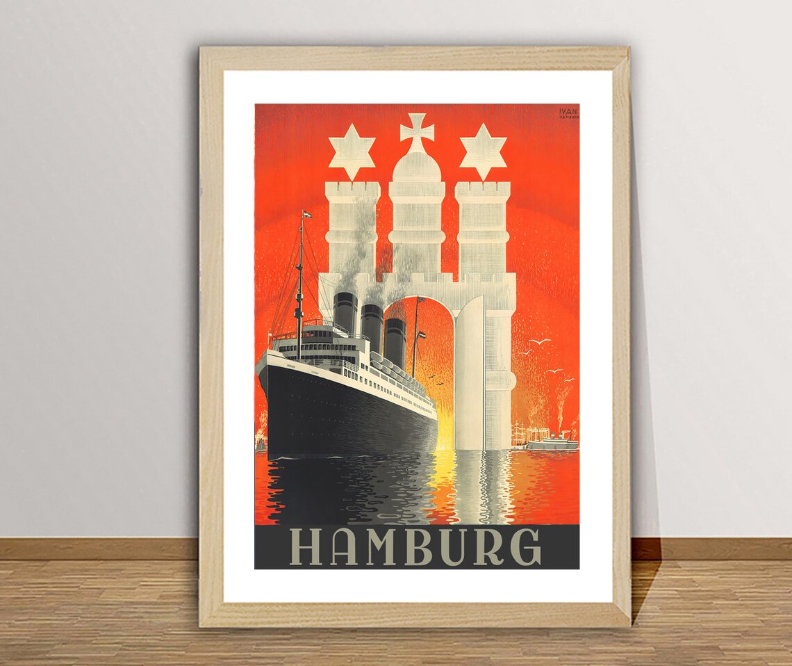 Hamburg Germany Vintage Travel Poster, Retro Decor
